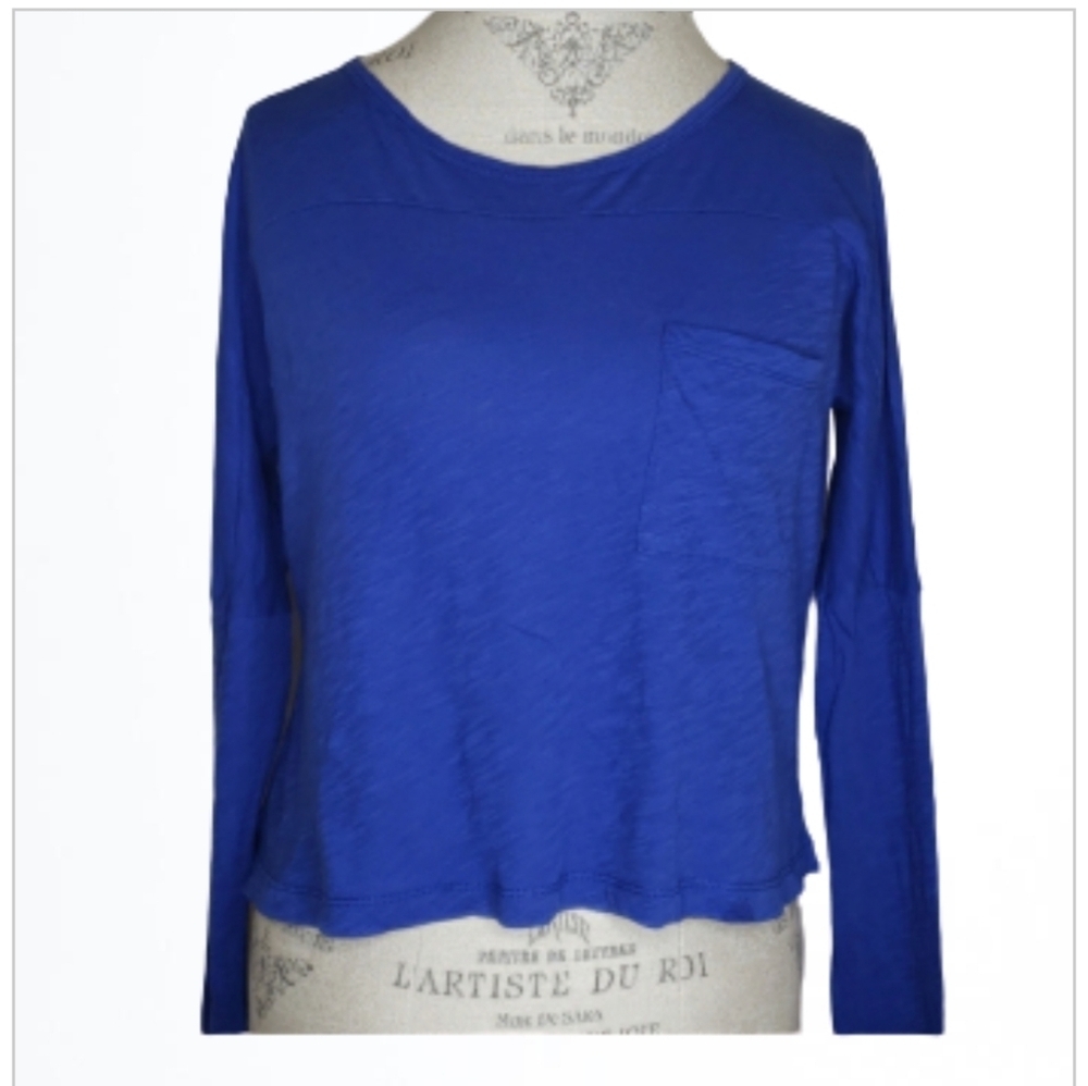 Madewell Royal Blue Knit Drop Shoulder Long Sleeve Crop Top Size XS